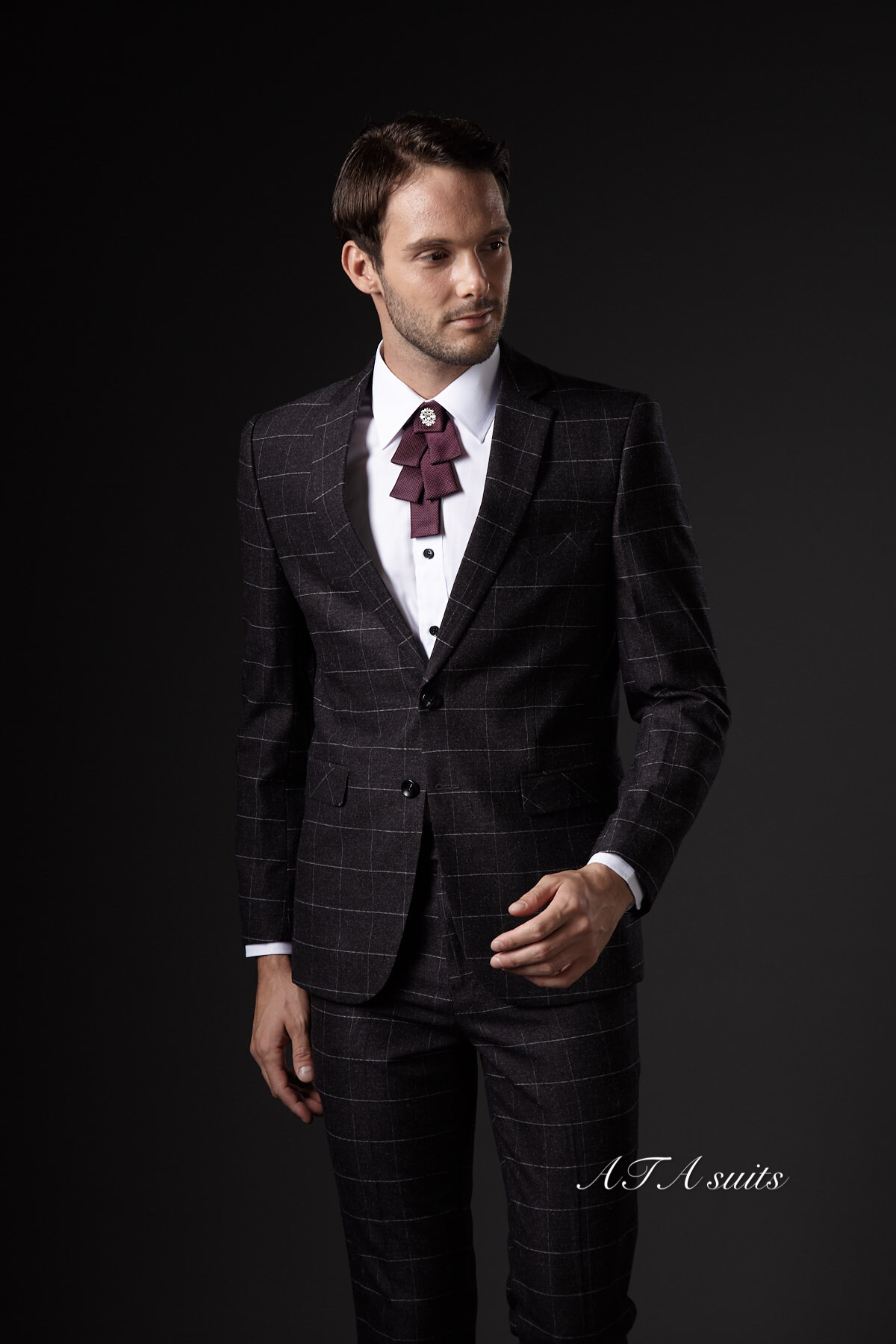 韓版西裝一套 灰色格紋