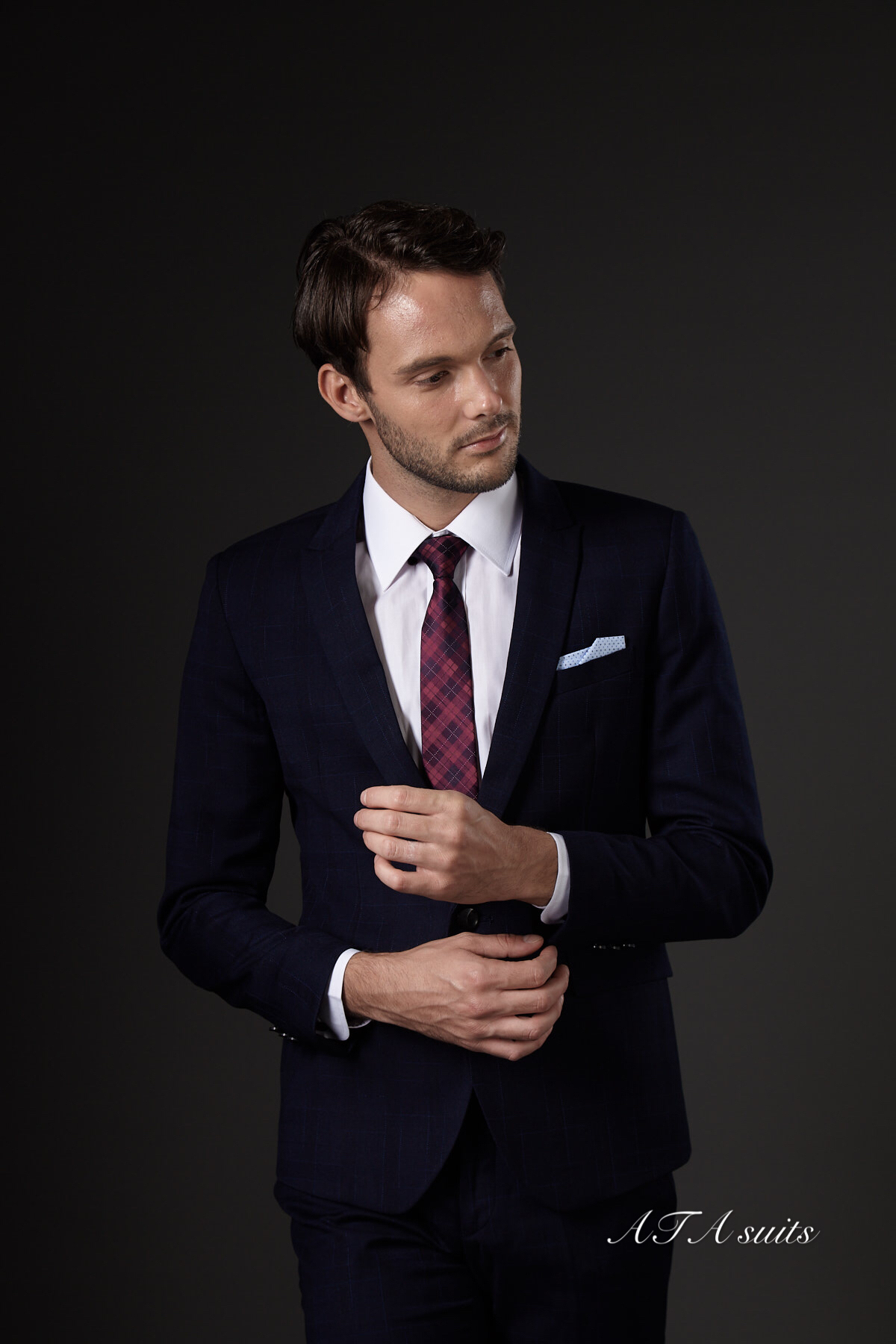 韓版西裝一套 藍色格紋