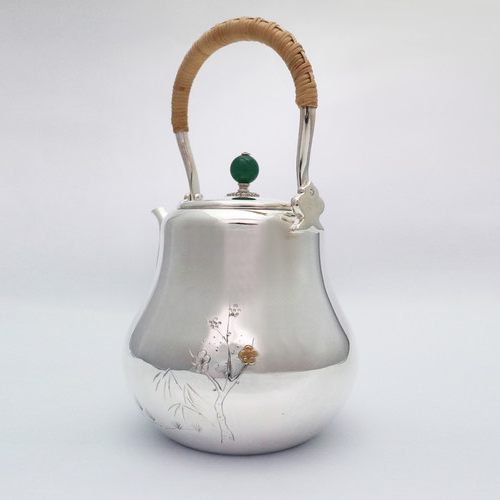 福介商店｜【銀祥堂】 鶴首松竹梅金彩銀壺1.1L