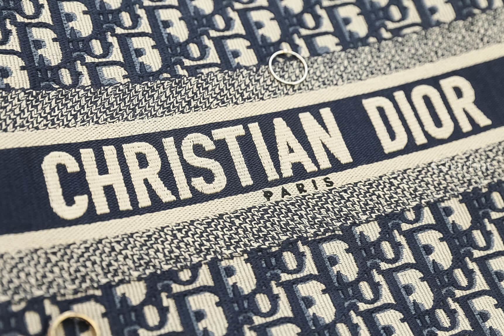 Dior Large Dior Book Tote 深藍復古老花小牛皮大型帆布提把托特包