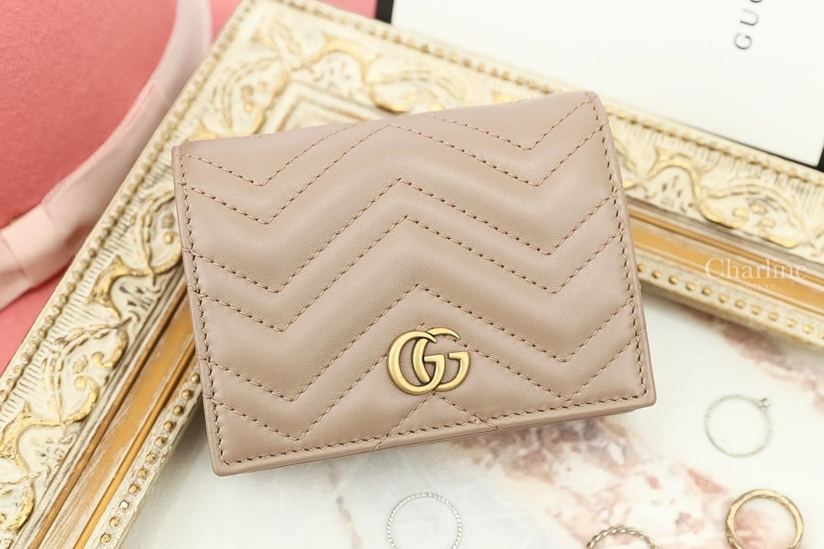 Gucci GG Marmont Card Case 粉裸色GG名片扣式零錢夾