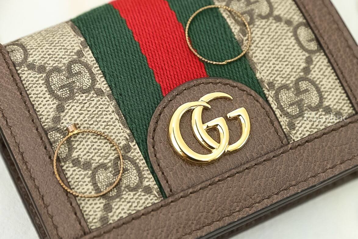 Gucci Ophidia GG Card Case 米色/烏木色GG紅綠條紋名片扣式零錢短夾