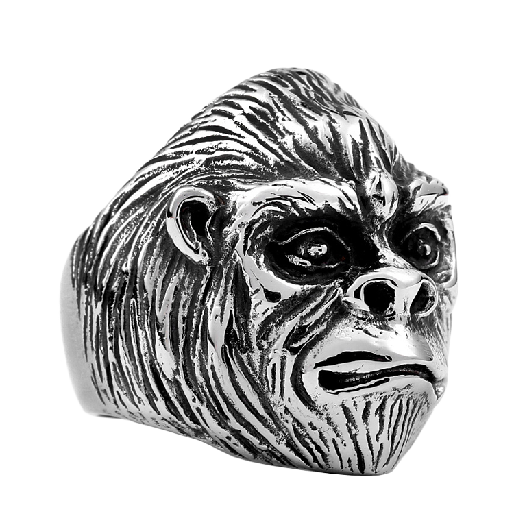 白鋼戒指，男士戒指 酷炫猩猩造型；進化論的起點 人類的起源（8366）