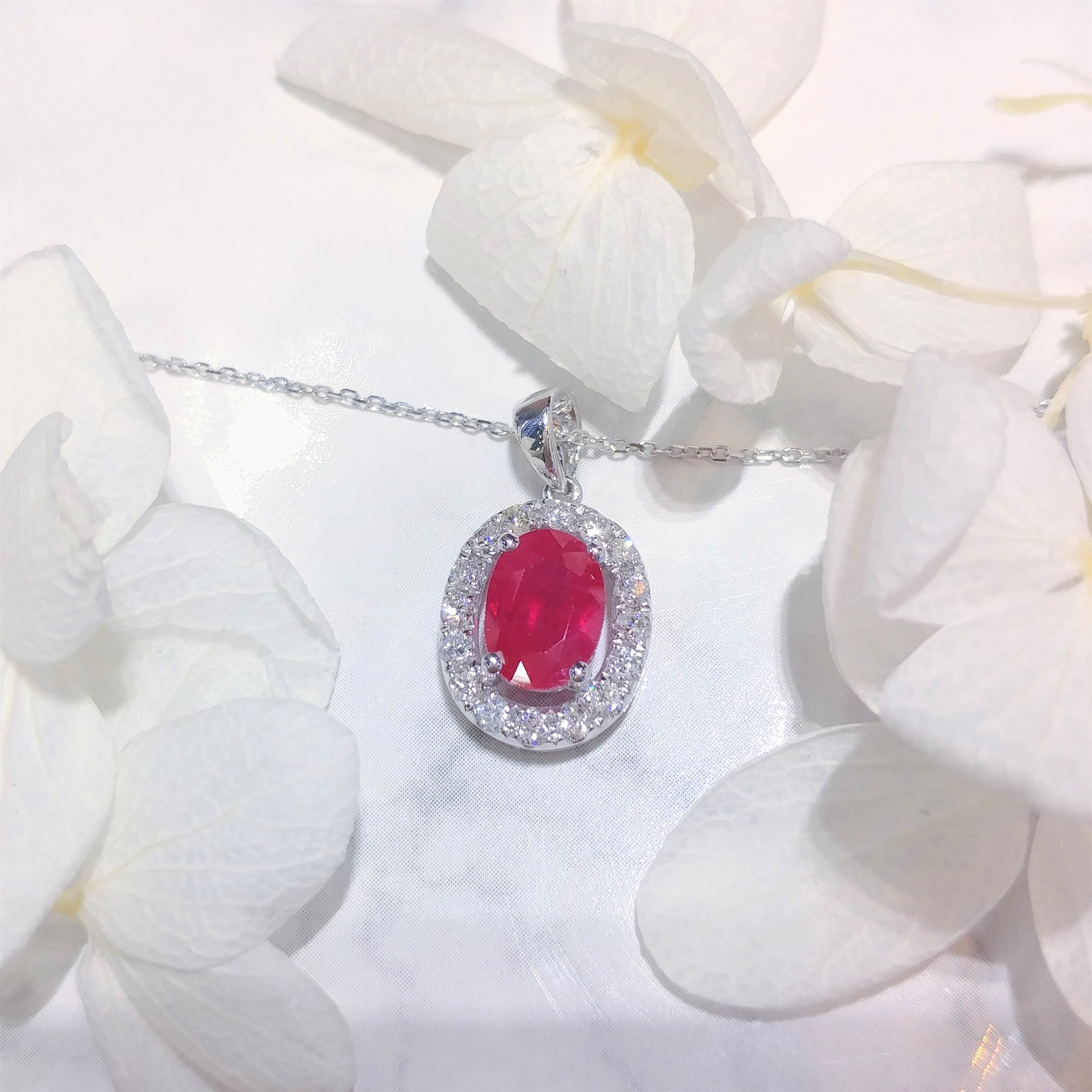 18K White Gold 0.94ct Ruby and Diamond Pendant