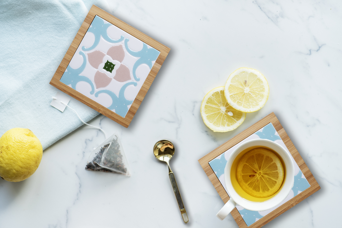 台灣花磚竹杯墊｜幸運