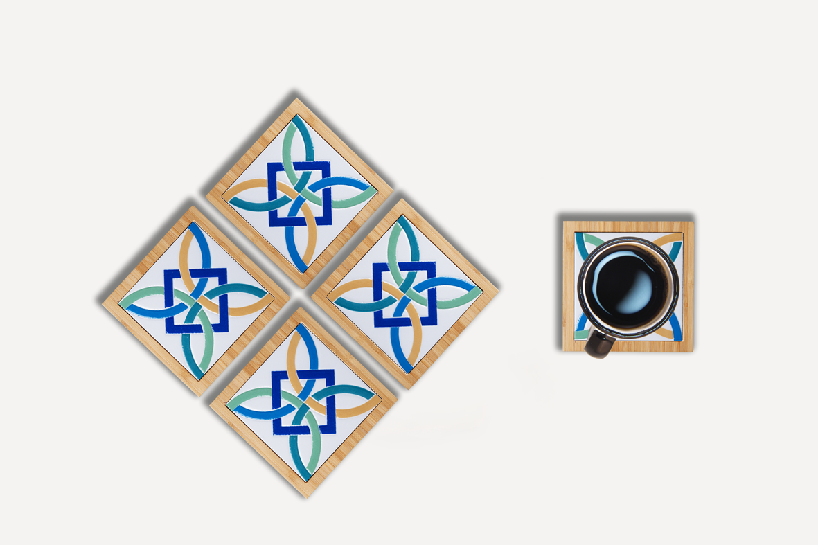 台灣花磚竹杯墊｜方圓對話