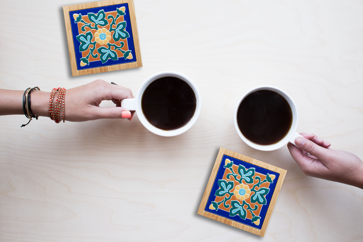 台灣花磚竹杯墊｜永恆