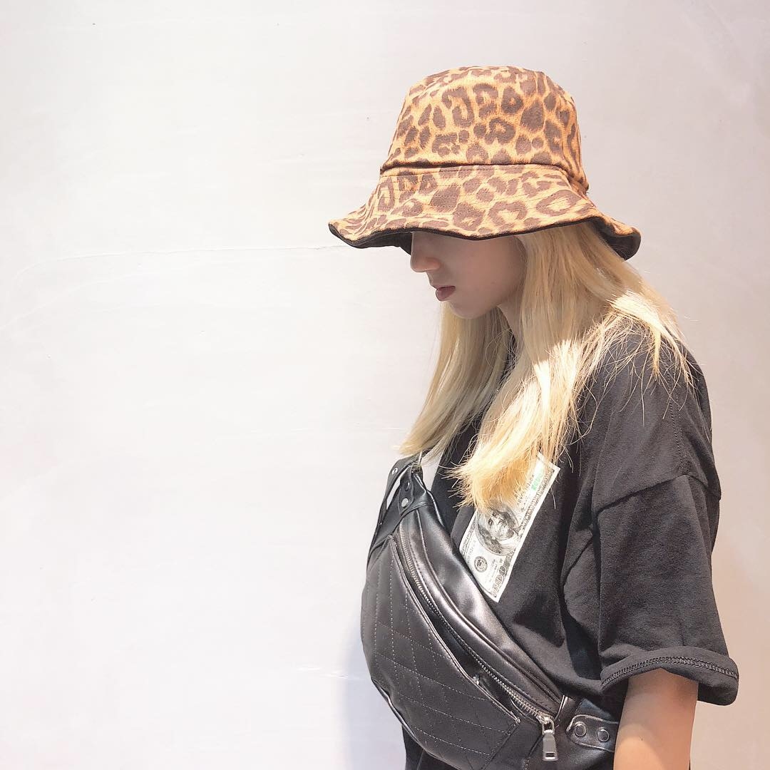 豹紋絨布漁夫帽/兩面戴