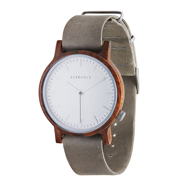 原木手錶 Walter - 核桃木-泥灰/真皮錶帶/40mm (中性款)
