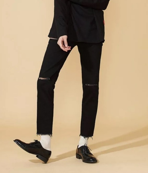 破壞 九分 膝蓋 刀割 破壞 牛仔褲 9分褲 小破壞 破褲