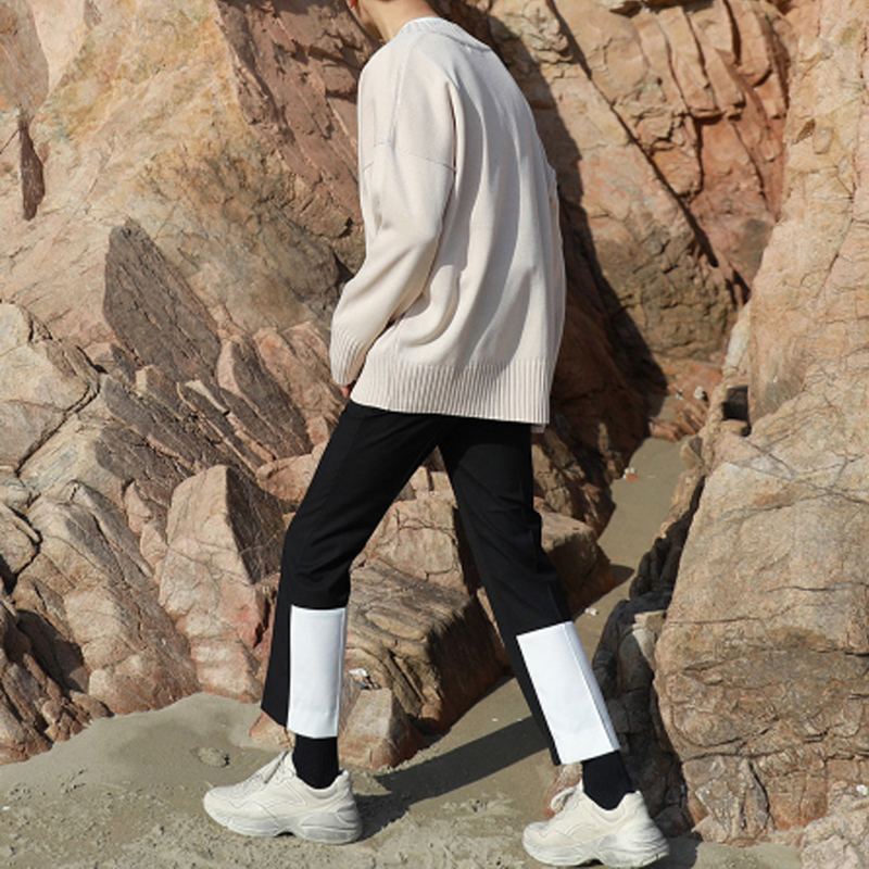 韓國涼爽拼接九分西裝褲/ 黑M / 不提供退換貨