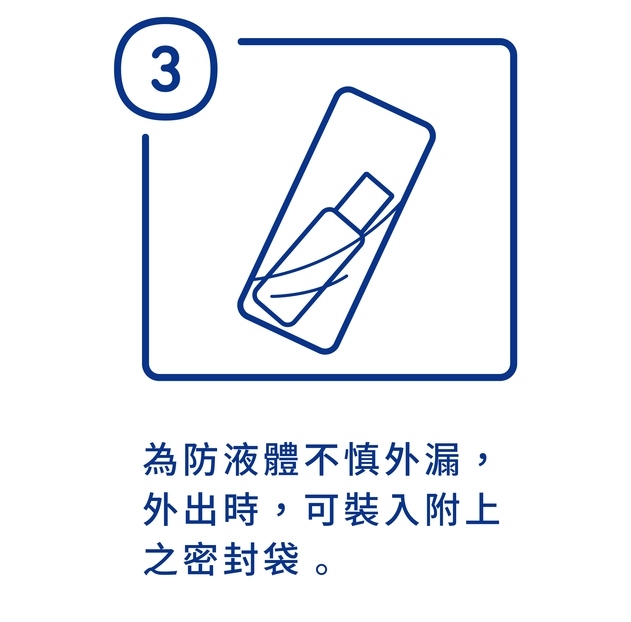 加護靈隨身噴霧使用方法第三步驟，為防止加護靈液體不慎外漏，外出時可將噴霧瓶裝入附上之密封袋內