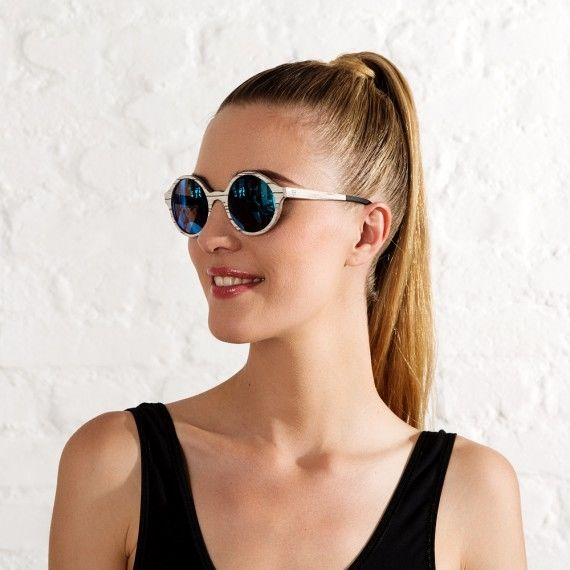 原木太陽眼鏡 Cornelius - 白樺木 / 藍色反光鏡片