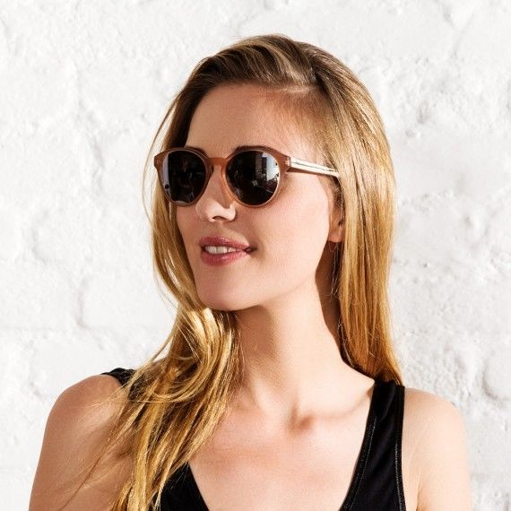 原木太陽眼鏡 Leopold - 裸膚膠框 / 奶油金鏡片