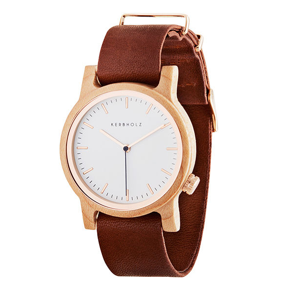 原木手錶 Wilma - 楓木-干邑白蘭地-真皮錶帶/35mm (中性款)