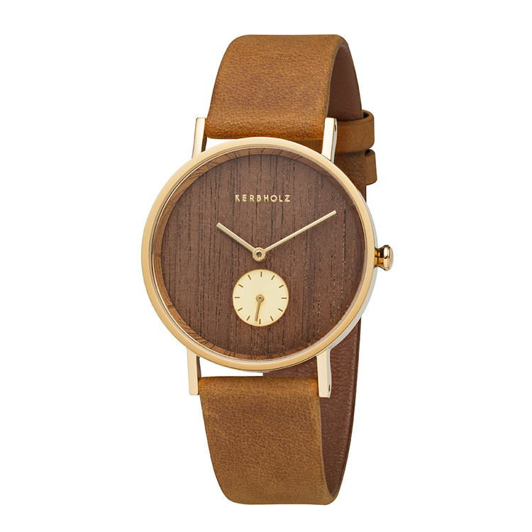 原木手錶-FRIDA-核桃木-金(35mm)
