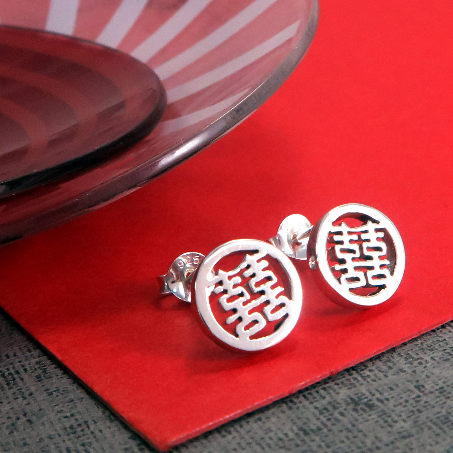 小巧圓滿囍字 純銀耳環