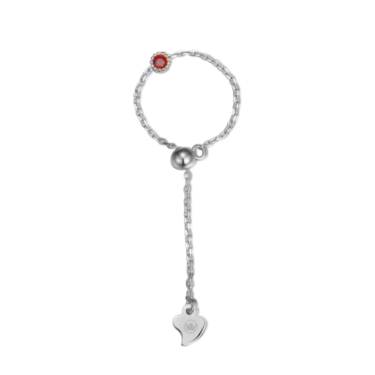 純銀戒指，女士戒指 精巧鑲紅鋯鏈；甜美璀璨的結合（9230銀色）