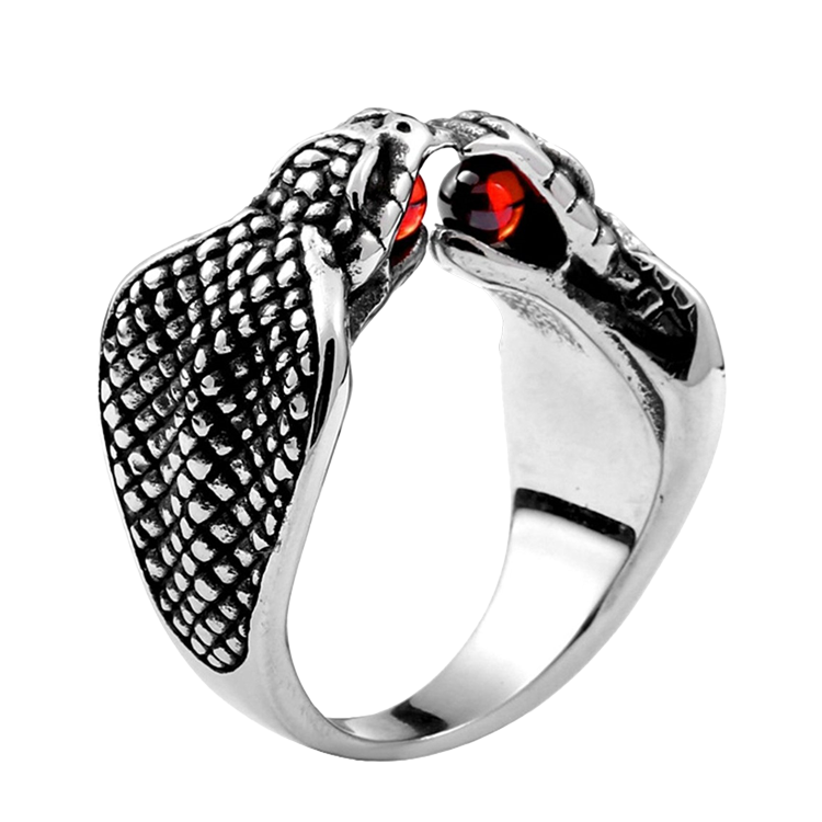 白鋼戒指，男士戒指 眼鏡蛇玻璃珠；古埃及神話元素（6942）