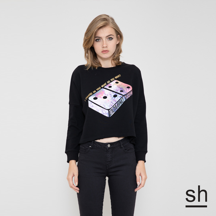 【SH】骨牌短版落肩長袖厚T