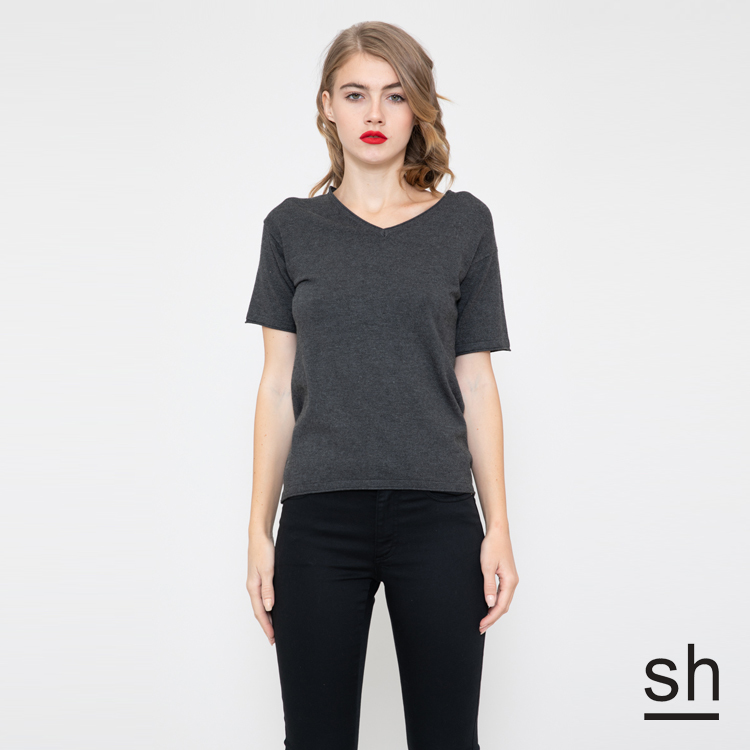 【SH】V領短袖薄針織衫