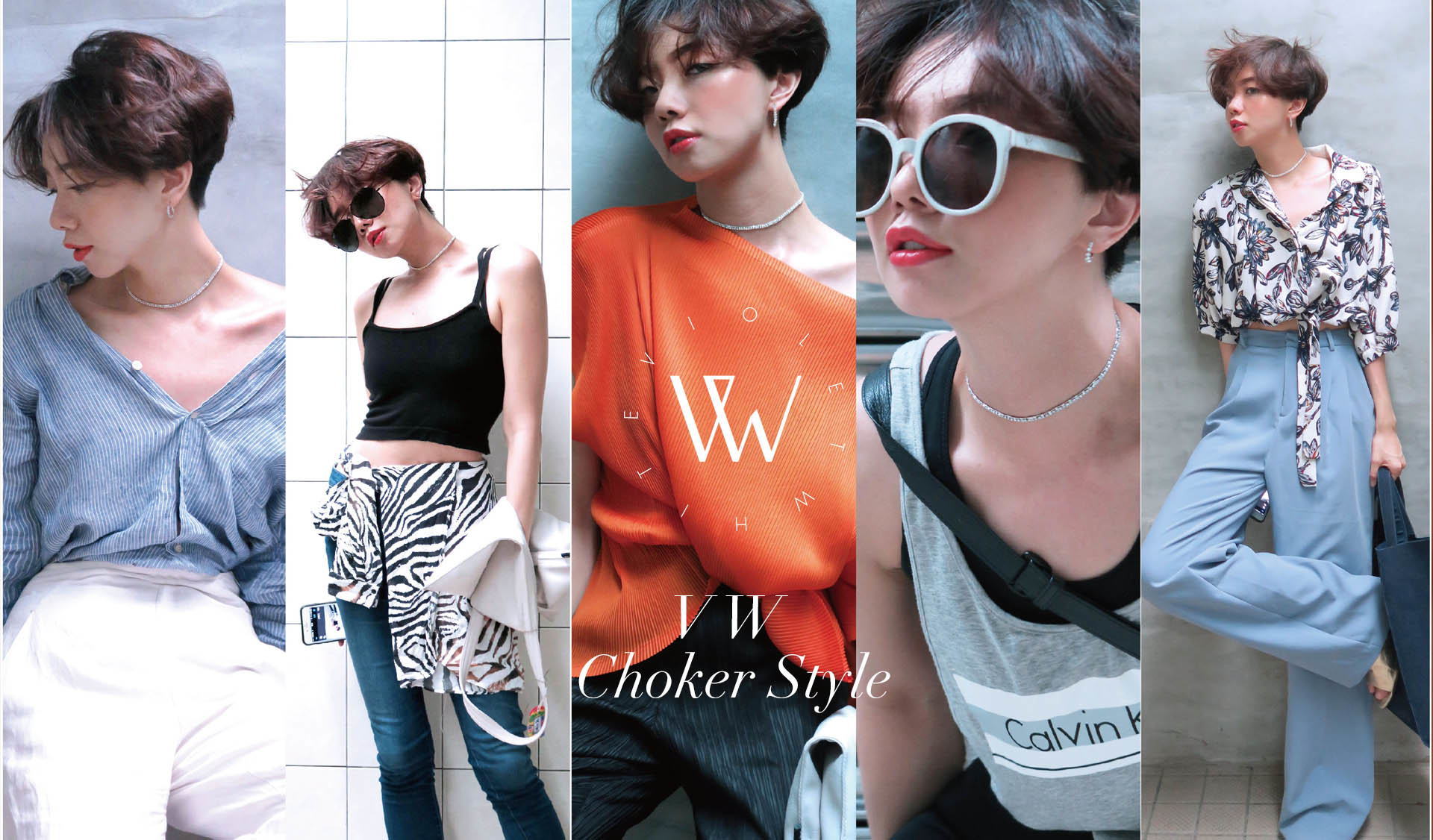 choker, diamond choker, violet white, 一週穿搭