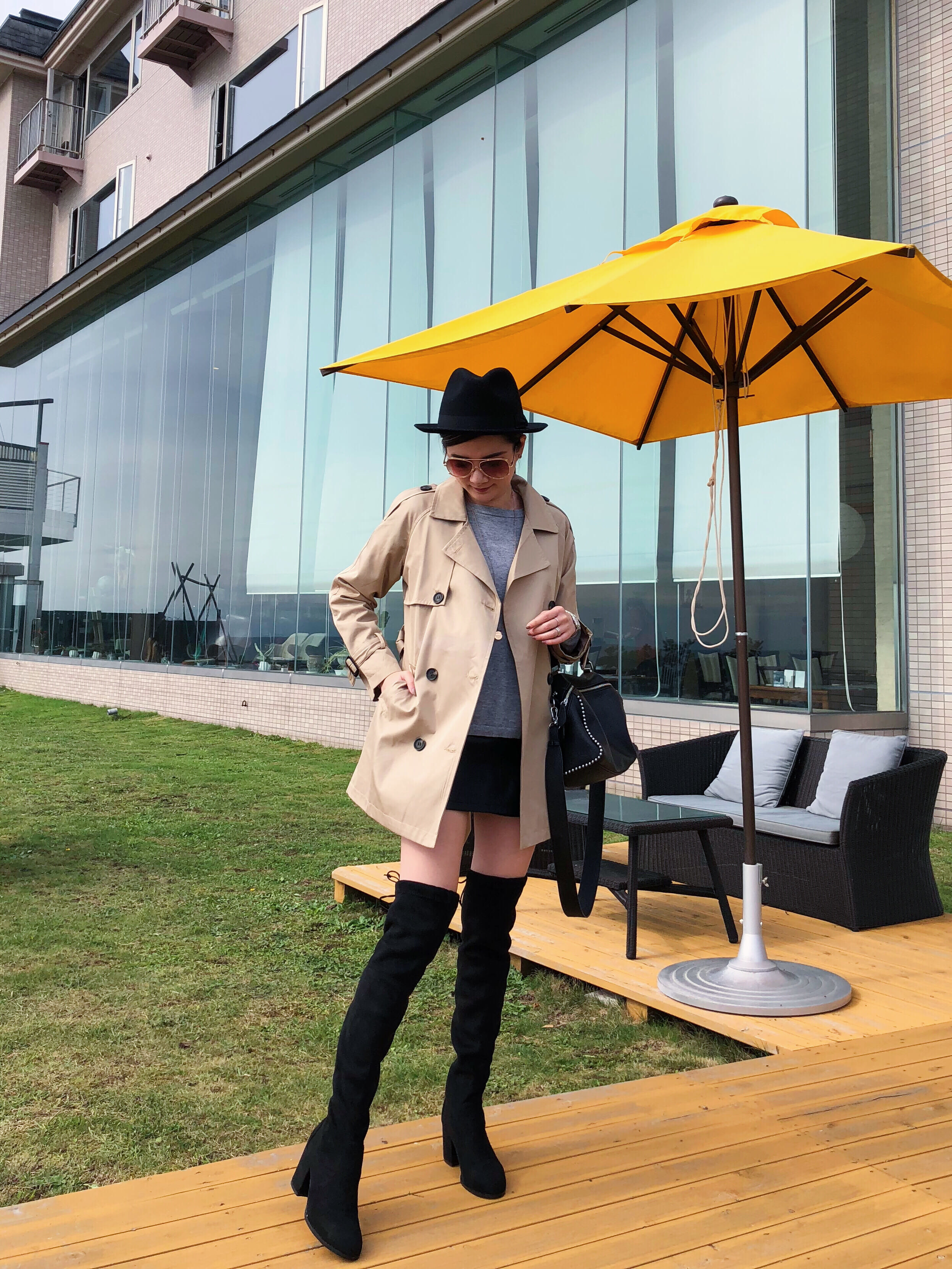 粗跟麂皮膝上靴