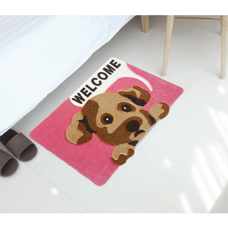 可愛狗 萌犬造型加大防滑厚踏墊(42x67cm)-粉色