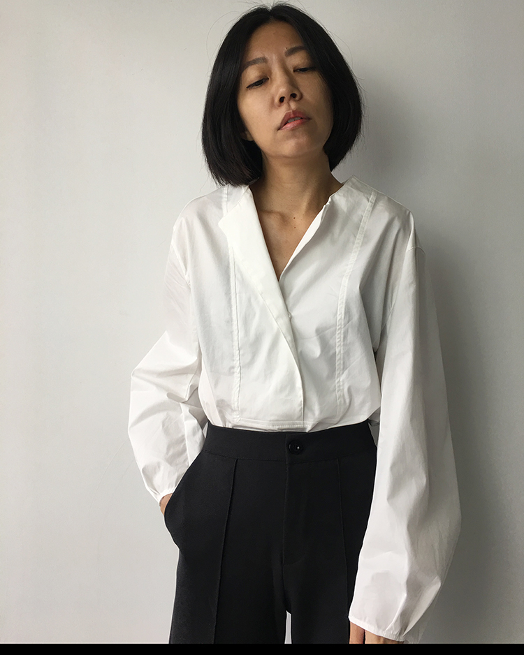 MFT-1005 立體澎袖無領襯衫