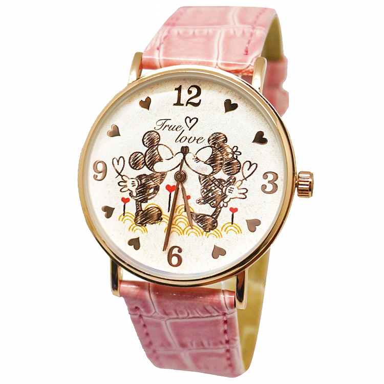【迪士尼】超薄玫瑰金手錶-True Love米奇米妮
