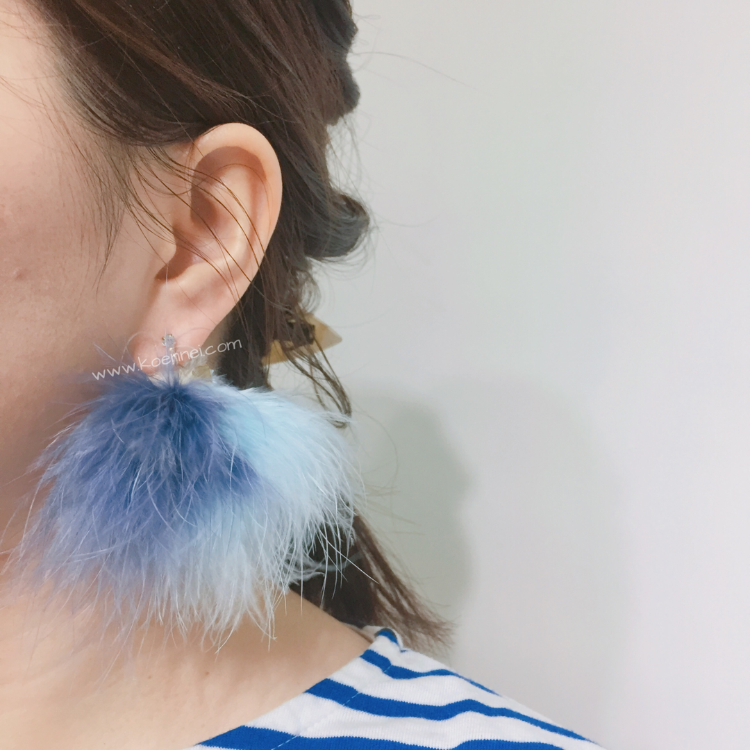 日本大毛毛拼色耳環