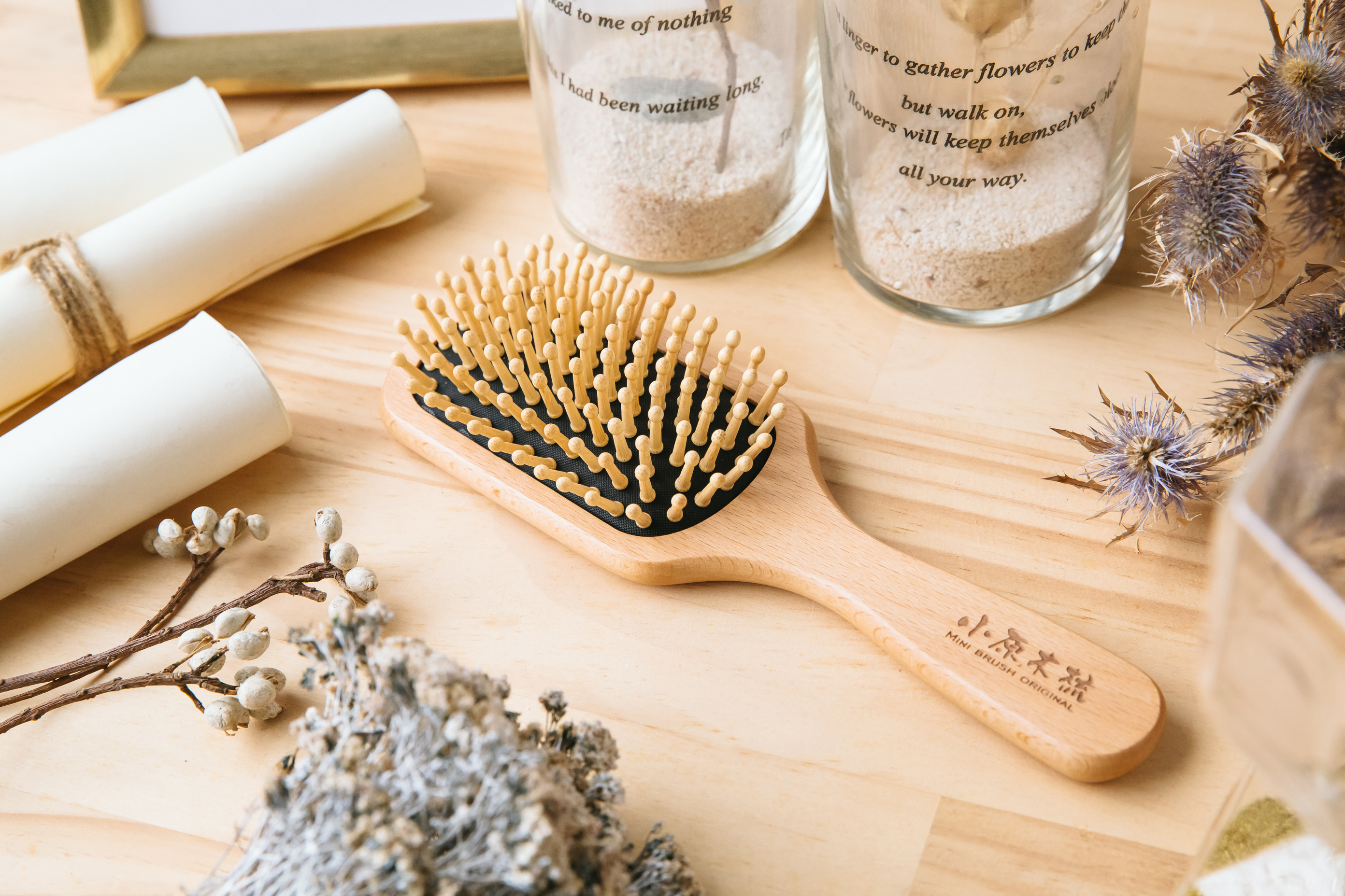 【小原木梳】無染水曲柳 無染山毛櫸 中四角竹針木梳