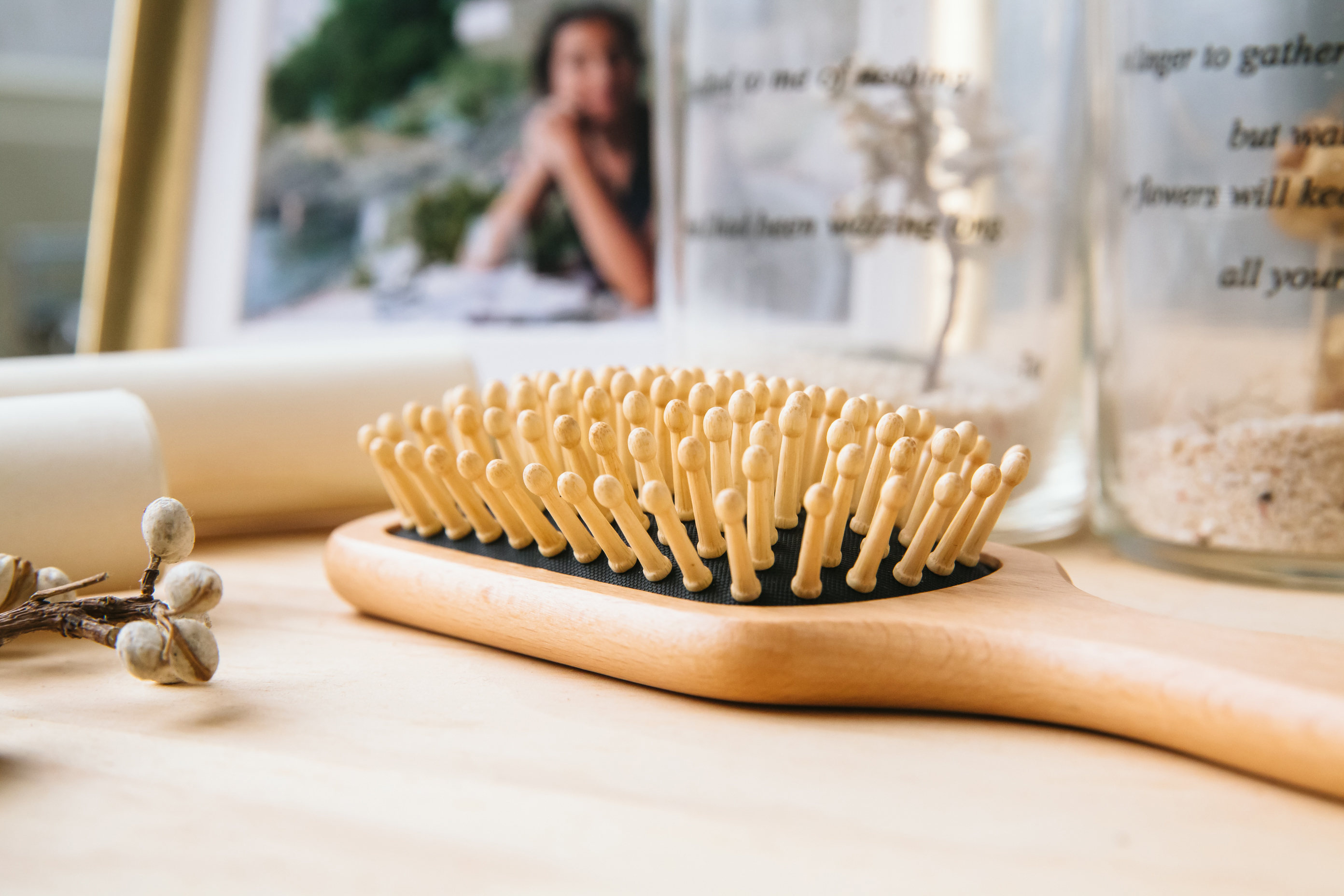 【小原木梳】無染水曲柳 無染山毛櫸 中四角竹針木梳