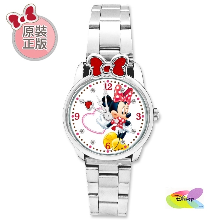 【迪士尼】愛心米妮蝴蝶結造型鋼帶錶