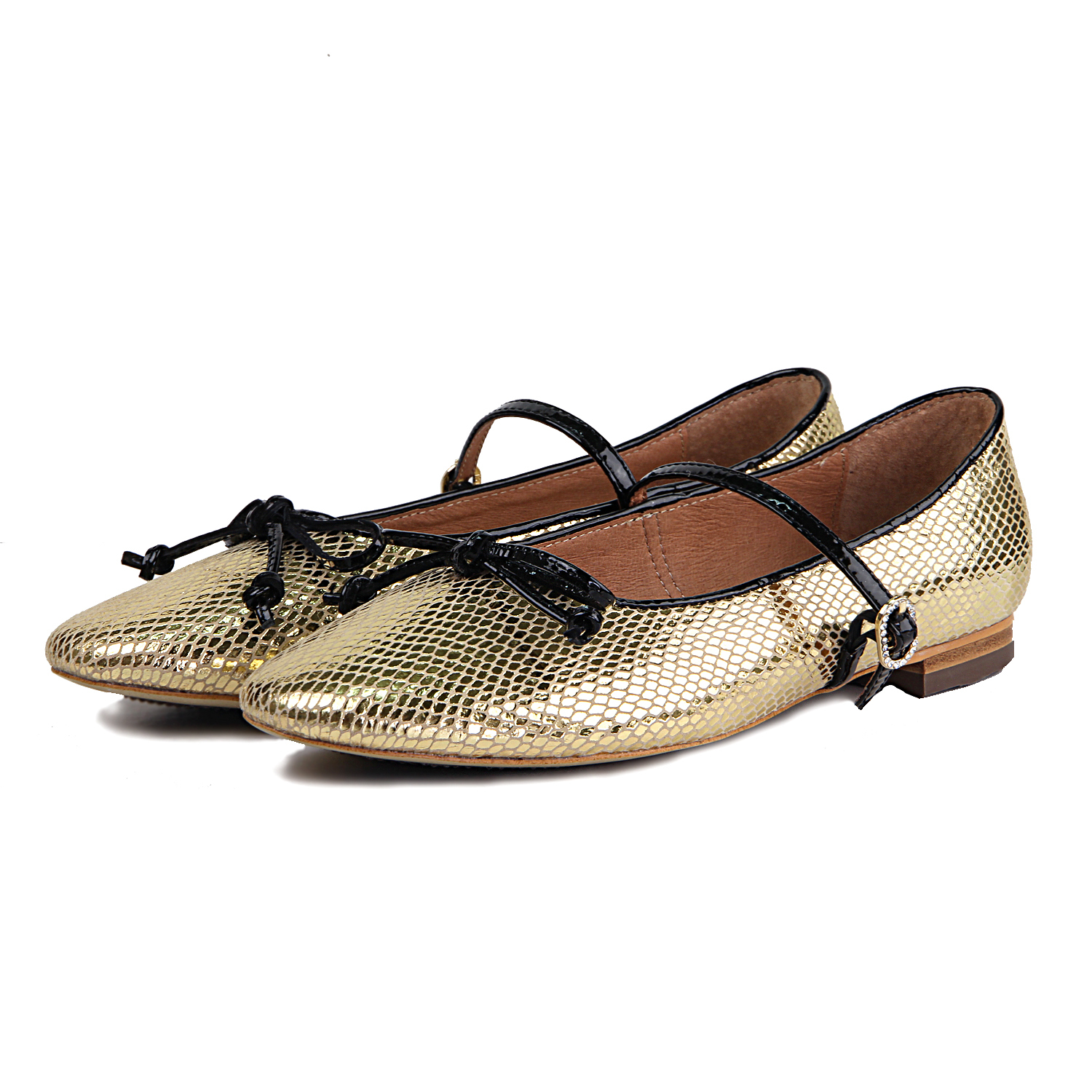 Galaxy W1073 Gold Mary Janes Leather Flats