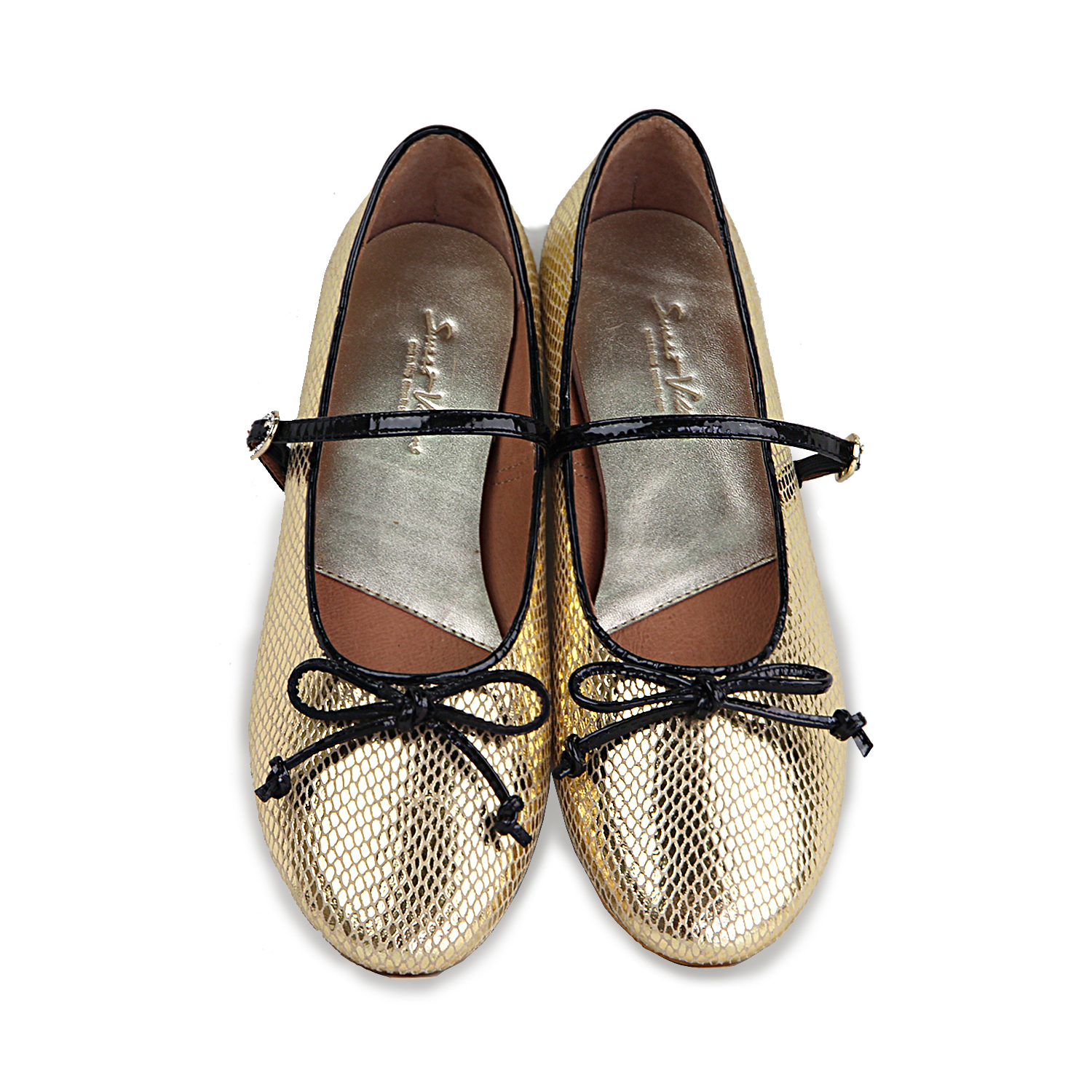 Galaxy W1073 Gold Mary Janes Leather Flats
