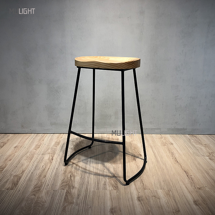 美式實木圓柱腳吧檯椅