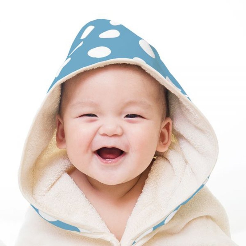 Nizio小蘑菇天然棉紗浴巾-粉藍大點