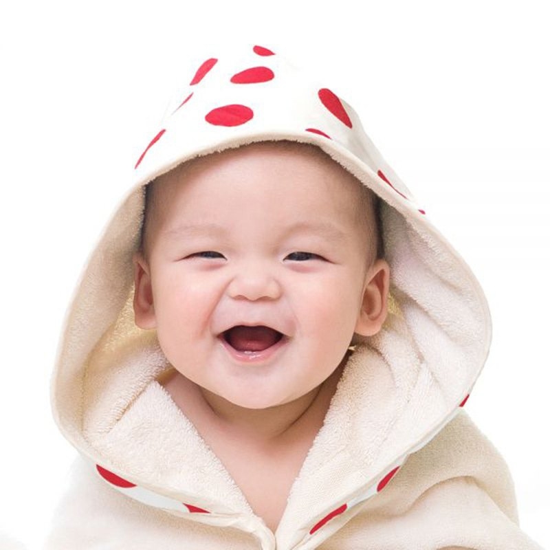 Nizio小蘑菇天然棉紗浴巾-大紅點點