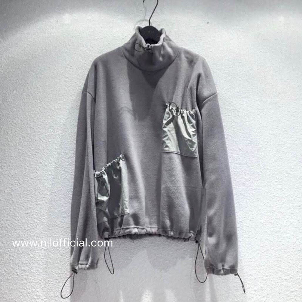 韓國  口袋束扣絨布立領上衣