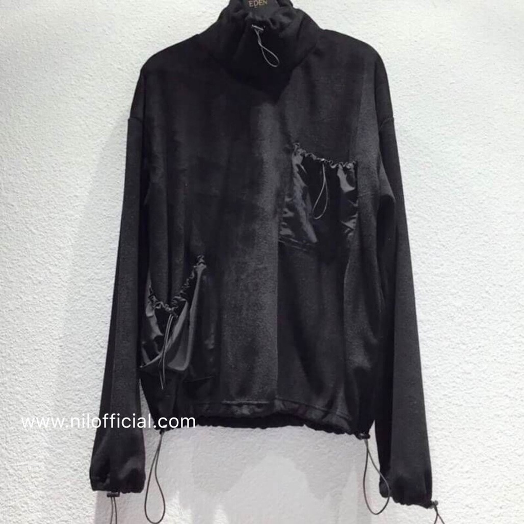 韓國  口袋束扣絨布立領上衣