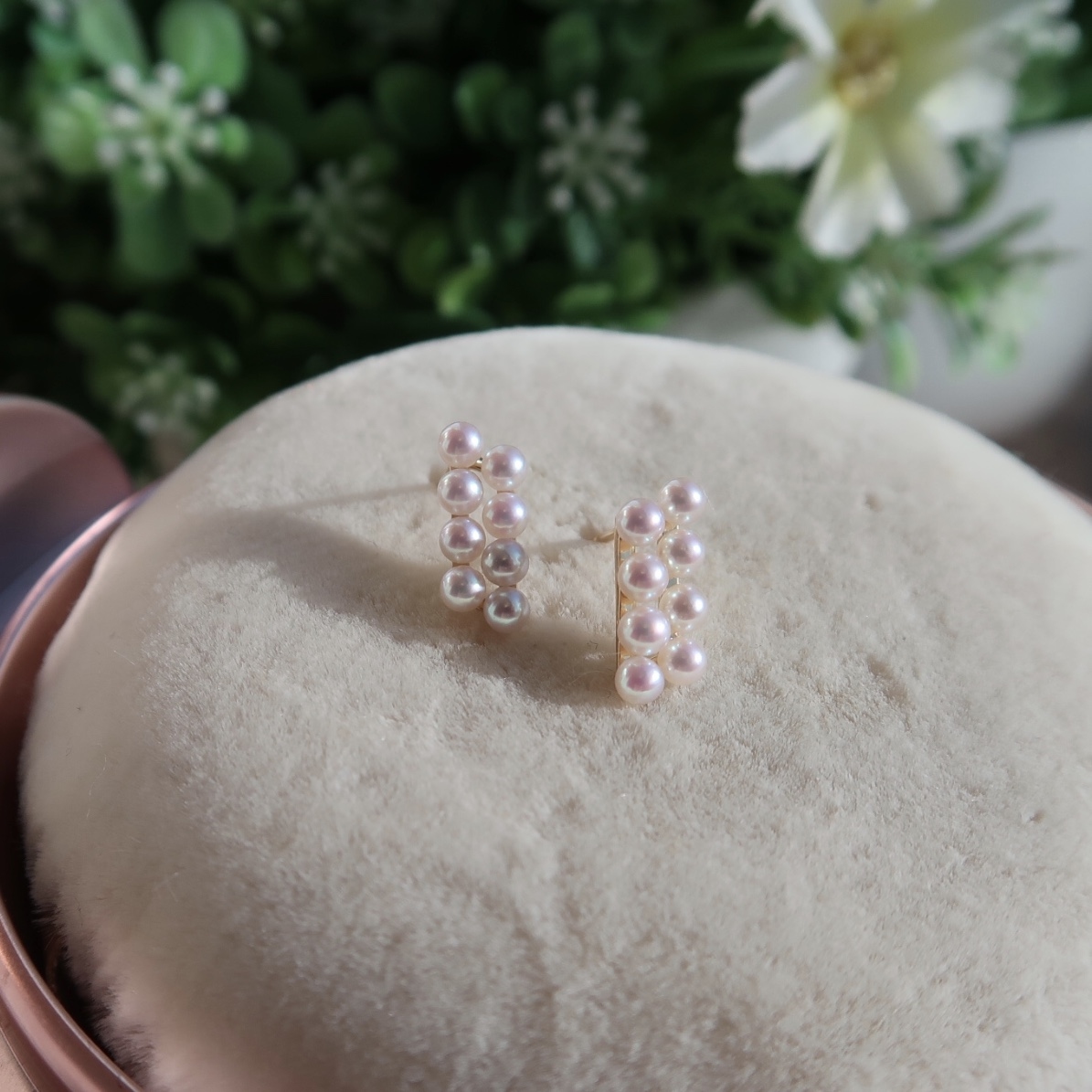 18K金日本baby akoya珍珠鑽石耳釘