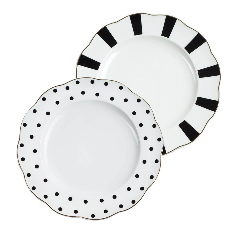 黑白普普風復古描金8吋餐盤