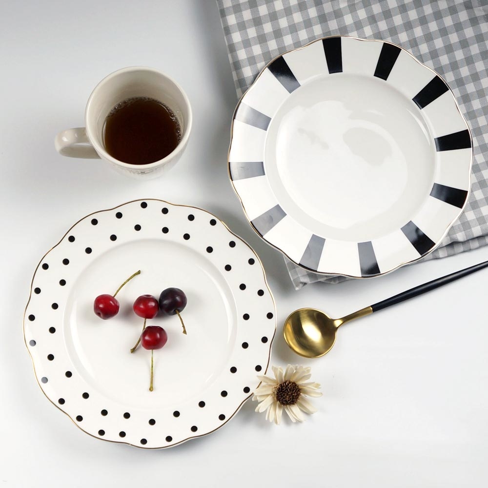 黑白普普風復古描金8吋餐盤