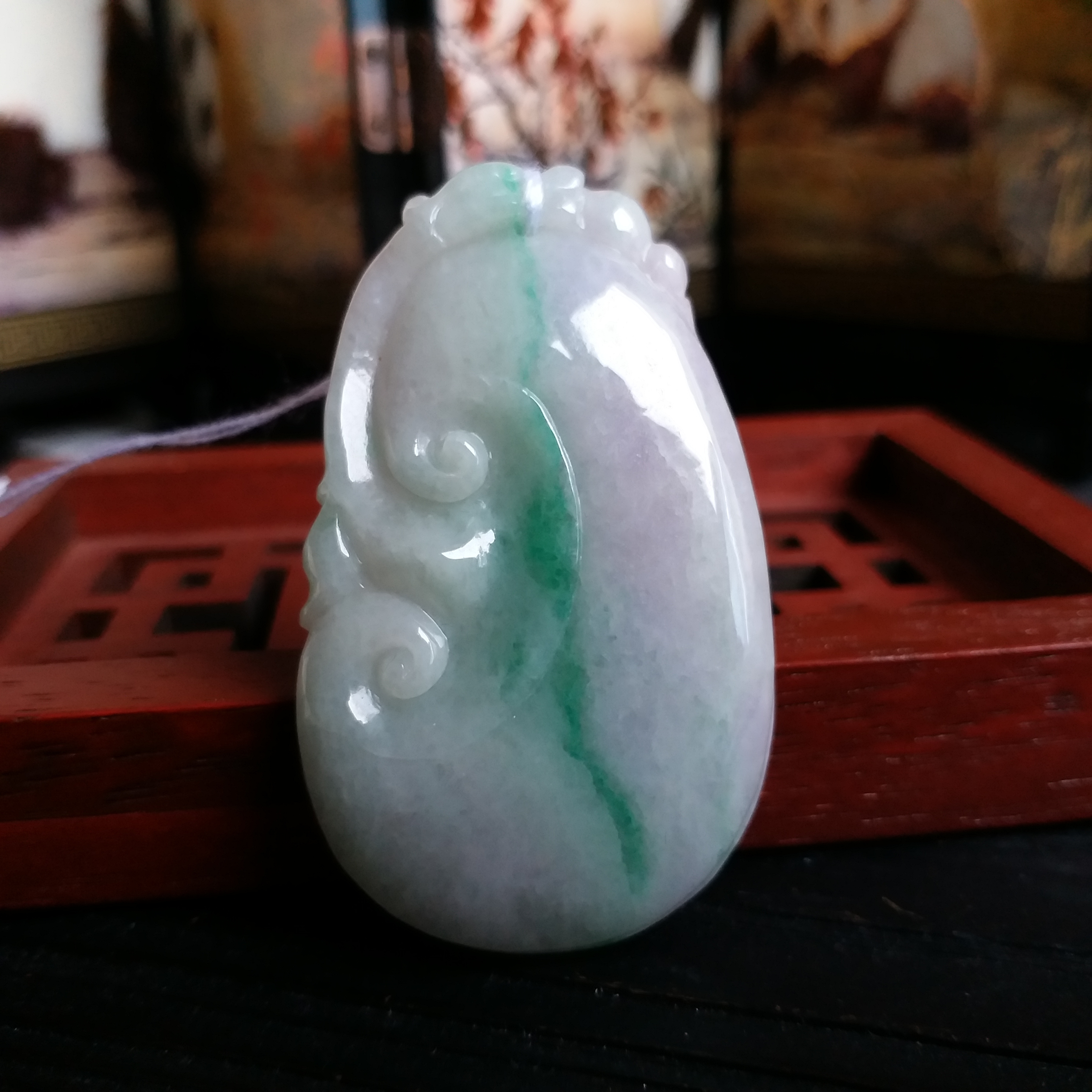 J1299 冰糯三彩如意吊墜