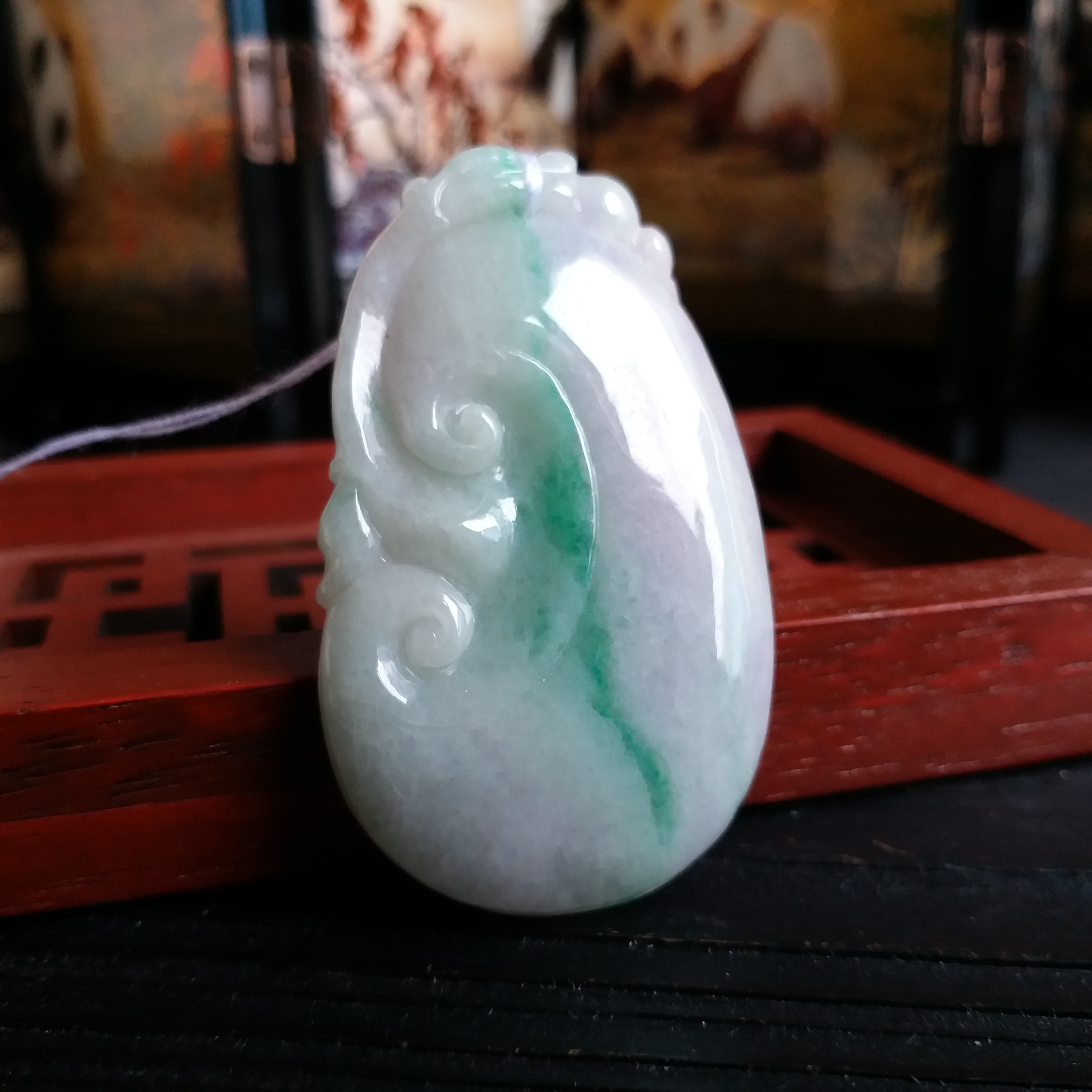 冰糯三彩如意吊墜, 天然翡翠A玉, 緬甸玉, Jade, Jadeite