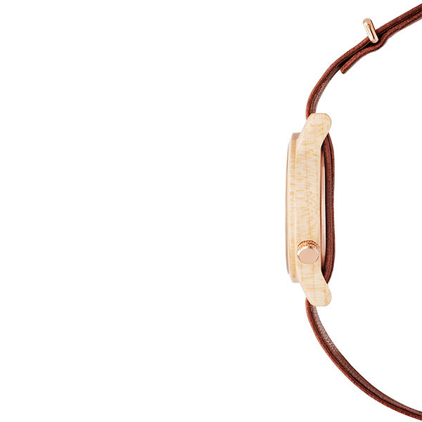 原木手錶 Wilma - 楓木-干邑白蘭地-真皮錶帶/35mm (中性款)