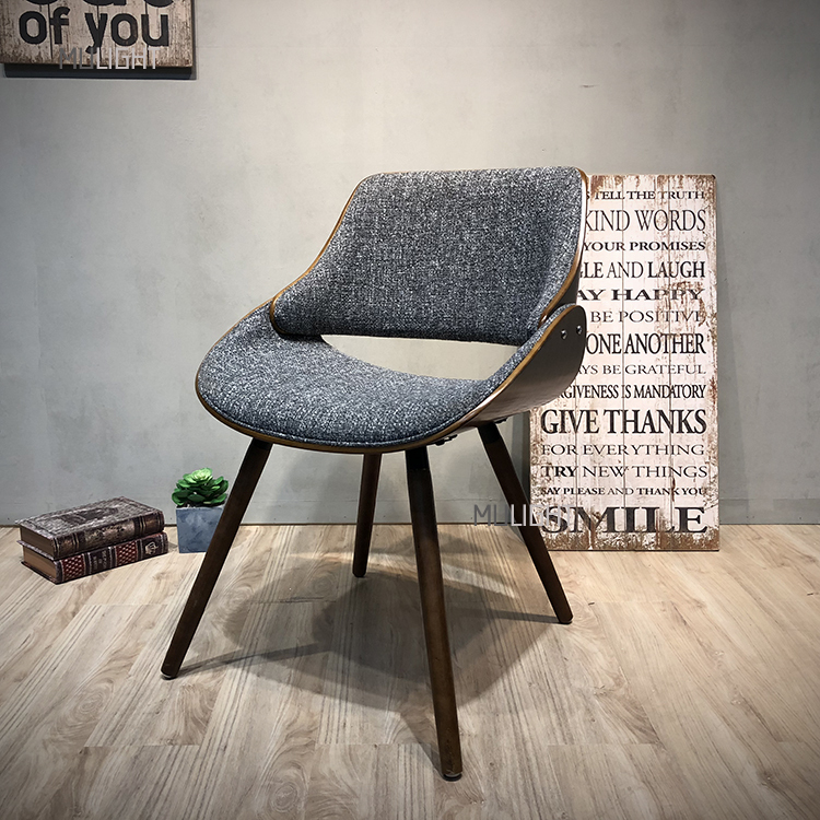 北歐經典曲面灰布餐椅