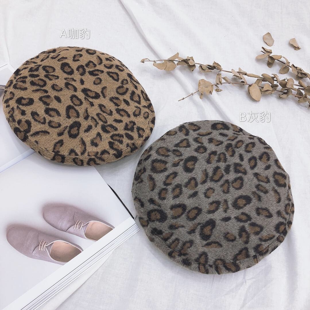 豹紋皮邊畫家帽