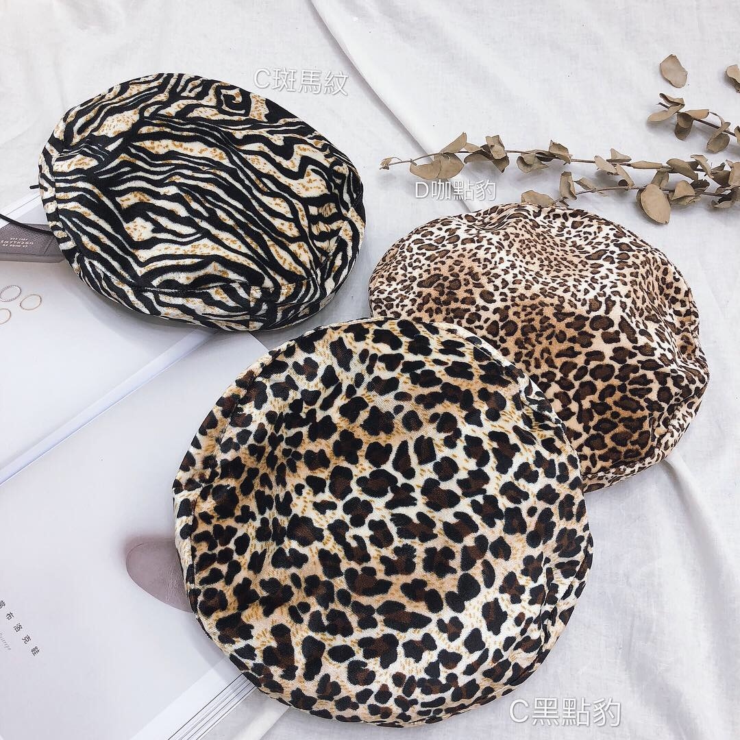 豹紋皮邊畫家帽